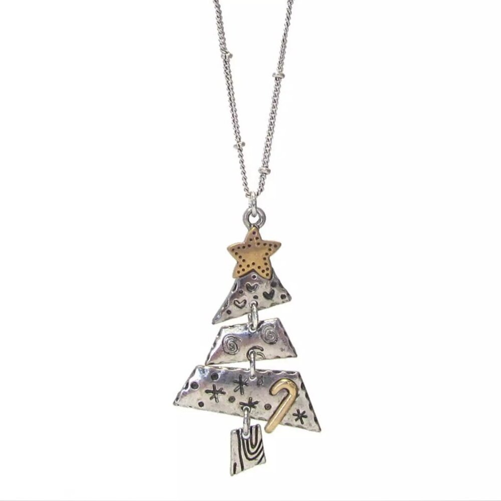 Christmas Tree Dangle Pendant Necklace Silver/Gold